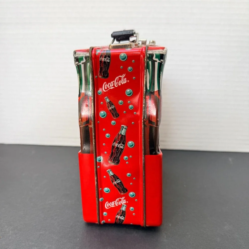 Vintage Coca-Cola Embossed Tin Lunch Box 3D Bottle Design Red Metal Collectible